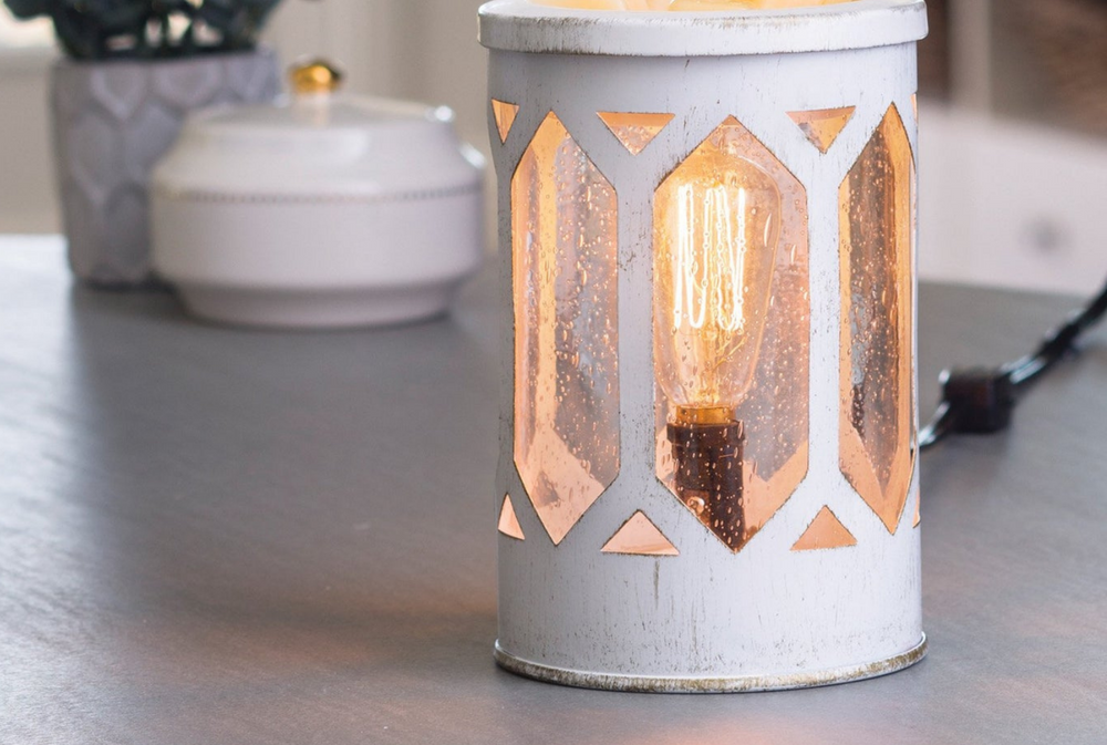 Edison bulb, vintage white metal wax melt warmer. Aroma Desire Creations